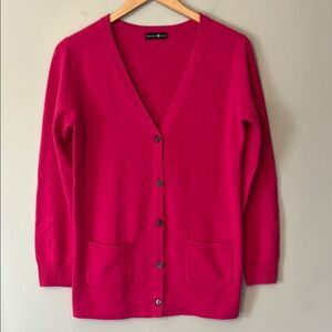 Takashimaya Japan 100% Cashmere Cardigan Sweater Pockets Size Medium Hot Pink